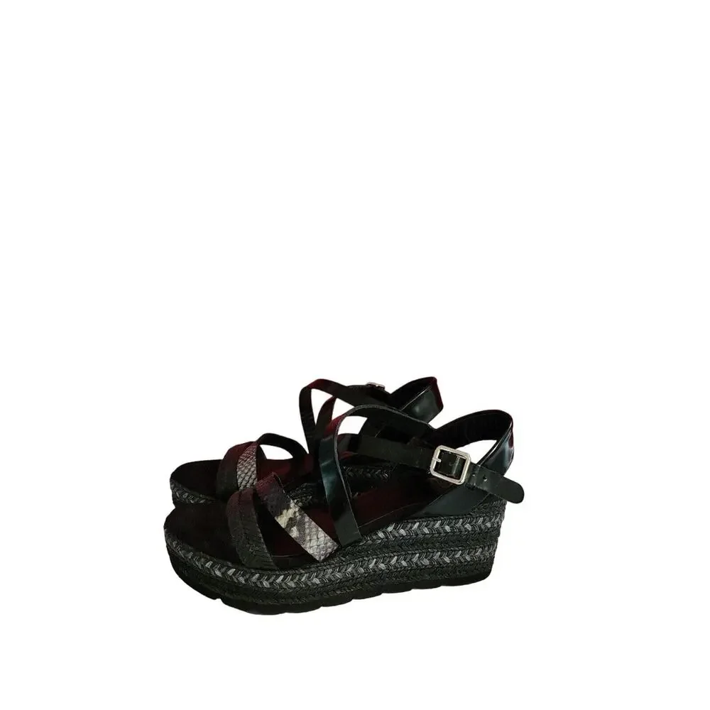 KANNA Espadrilles Womens Sandals Shoes Size 9 EUR 39 Black Strappy platform